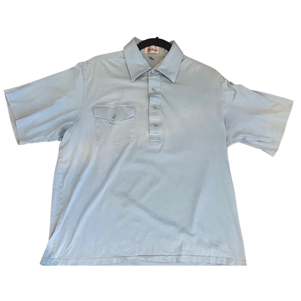 Vintage Titleist Light Blue Cotton Lisle Chest Pocket Golf Polo Shirt Mens XL
